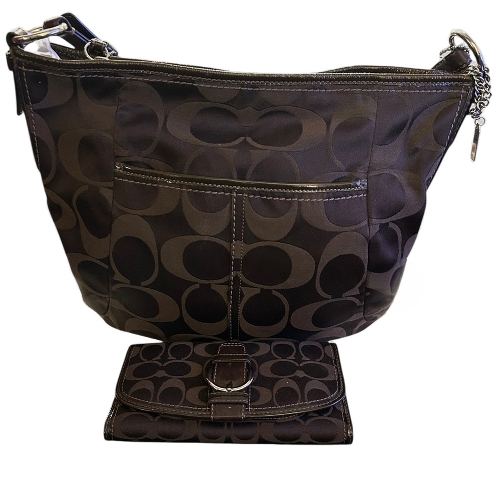 Vintage Coach Soho Hobo Bag & Wallet Set Brown Signature C Leather Trim
